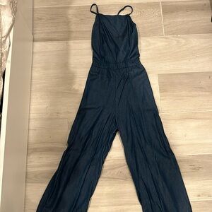 Adjustable Denim Cross-back Jumpsuit